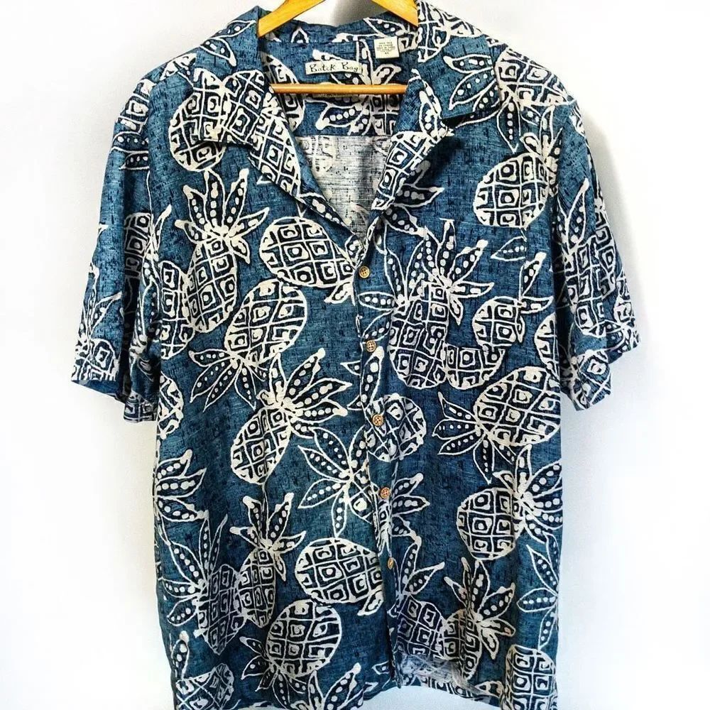 Batik Bay 100% Silk Pineapple Print Camp Shirt Sz XL